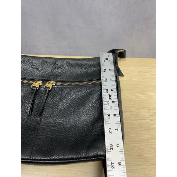 Vintage Fossil Pebbled Soft Black Cow Hide Leather Two Zip Pockets Shoulder Bag - Picture 11 of 14